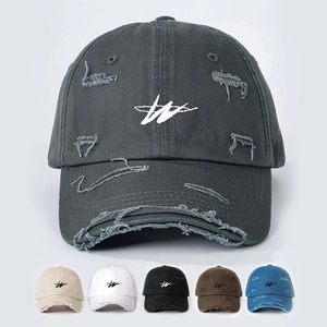 Distressed Baseball Cap Bestickter W Buchstabe Zerrissene Verstellbare Outdoor Sonnenschutz Street Style Hut