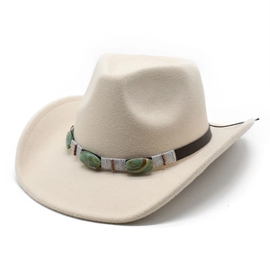 Classic beige wool felt western cowboy hat with ethnic turquoise beaded band