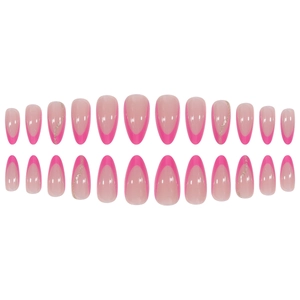 Pink almond press-on nails with luxury gold glitter accents and wave patterns