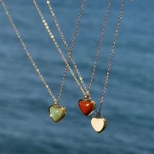18K gold-plated stainless steel necklaces with red, green and white heart stone pendants