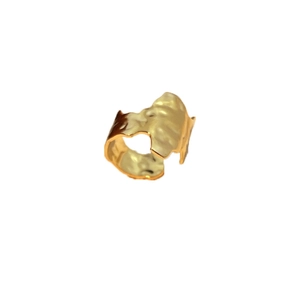 Minimalist irregular textured stainless steel open ring with hammered gold finish