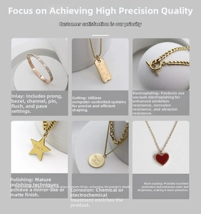 Detailed grid showing 18k gold vacuum plating and mirror polishing on stainless steel jewelry