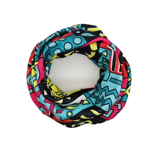 Detail of colorful geometric print seamless neck gaiter with high elasticity