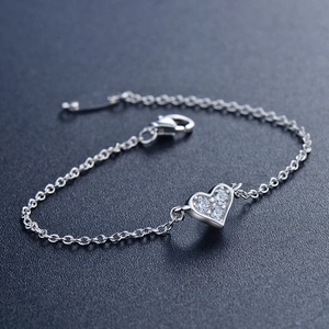 Elegant S925 sterling silver heart bracelet with sparkling zircon stones in a fine link chain