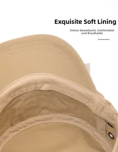 Detail of khaki cotton cadet hat showing breathable sweatband and metal eyelets