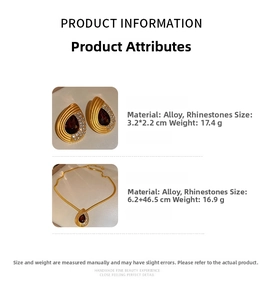 Detail specifications of vintage waterdrop jewelry set with red rhinestones and alloy