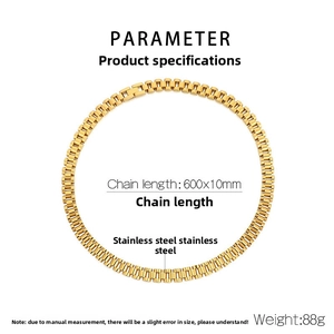 Vue détaillée d'une chaîne en acier inoxydable doré de 10mm avec paramètres de taille
