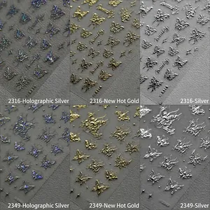 3D holographic and gold butterfly nail stickers with embossed celestial star patterns