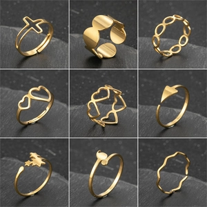 Anelli Regolabili Aperti In Acciaio Inossidabile Moda Geometrica Cavo Croce Cuore Stella Volpe Onda Gioielli