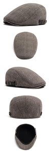 Detailed multi-angle views showing the texture of a men's vintage wool plaid flat cap