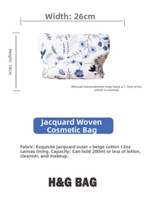 Trousse à maquillage brodée fleurs 26x18cm en coton et lin jacquard avec doublure chic