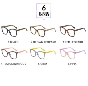 Selection of 6 colors for TR90 cat-eye blue light blocking glasses frames in grid view
