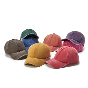 Washed Cotton Baseball Cap Adjustable Plain Solid Color Vintage Distressed Retro Style Sun Hat Unisex