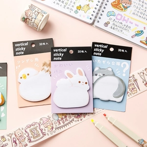 Cute cartoon animal vertical sticky notes set with bird, rabbit, and cat designs, 30 sheets