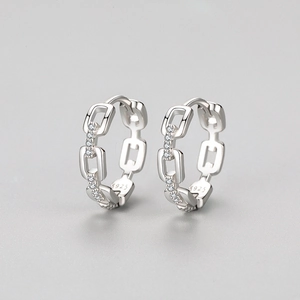 S925 sterling silver chain drop earrings with micro-paved white zircon stones