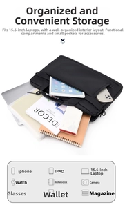 Internal storage layout of 15.6 inch black laptop briefcase with multi-layer pockets
