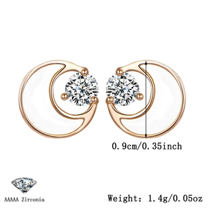 Detail view of S925 sterling silver moon earrings with zircon and 0.9cm size mark