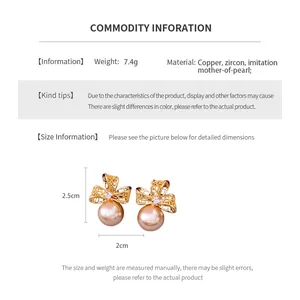 Fiche technique des boucles d'oreilles fleur et perle plaquées or 18k avec dimensions
