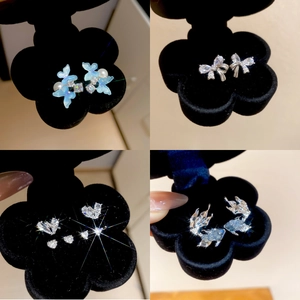 French Style Butterfly Bow Heart Flower Resin Alloy Earrings With 925 Sterling Silver Earring Post Zircon For Women
