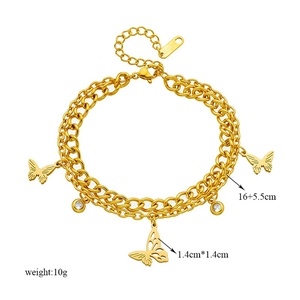 Layered rose gold butterfly bracelet in stainless steel with elegant double chain design