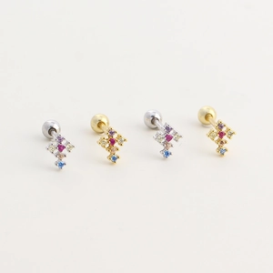 Boucles d'oreilles croix en argent S925 avec zircons colorés en finitions or et argent