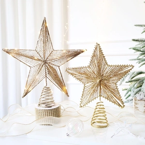 Christmas Tree Topper Star Bow Glitter Iron Sequin LED Glowing Ornament Holiday Party Home Decor Festive Elegant Luxury