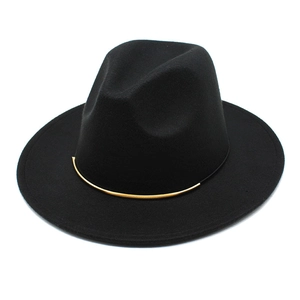 Classic black wool fedora hat for women with a minimalist gold metal trim detail