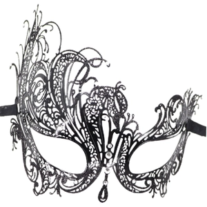 Elegant black lace masquerade mask with sparkling gold glitter and rhinestone accents
