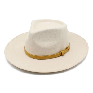 Vintage Wide Brim Fedora Hat Wool Felt Polyester With Leather Band And Metal Buckle Unisex Jazz Style