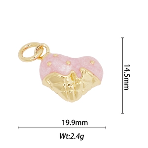 Pendentif crème glacée en forme de cœur, acier inoxydable doré et émail rose