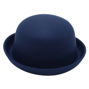 Chapeau melon classique en feutre bleu foncé pour enfants et adultes à bord incurvé