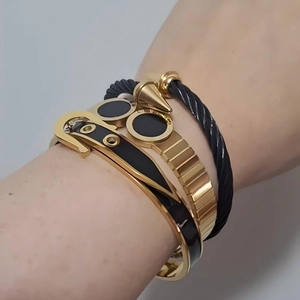 Bracelet Jonc Boucle De Ceinture Fer À Cheval Acier Inoxydable Émail Bijoux Mode Femmes