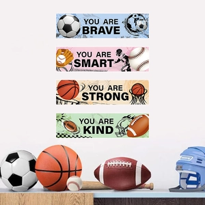 Lot de 4 stickers muraux de sport avec football, basket, baseball et phrases motivantes