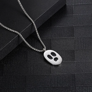 Dark gothic cartoon ghost pendant necklace in silver stainless steel with box chain