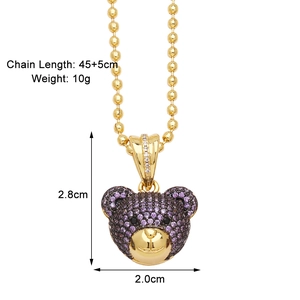 Détails de taille du pendentif ours en zircons violets avec chaîne à billes 45+5cm