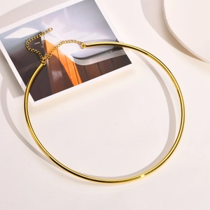 Polished 4mm gold stainless steel neck collar with adjustable extension chain for women