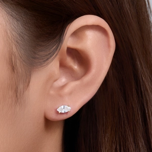 Classic marquise cut zircon silver stud earrings for women in four-prong gold setting