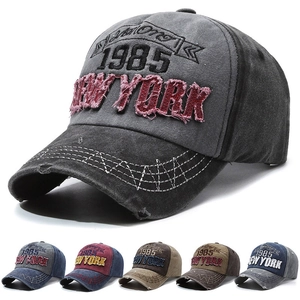 Vintage Washed Cotton Baseball Cap Embroidered New York 1985 Distressed Adjustable Casual Sun Hat For Men Women