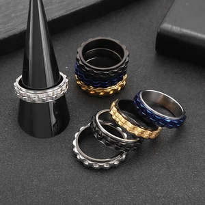 Set of 6mm titanium steel spinner rings for women with gear textures in multiple colors