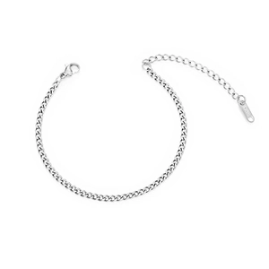 Detailed close-up of stainless steel wheat chain bracelet with lobster clasp and extension