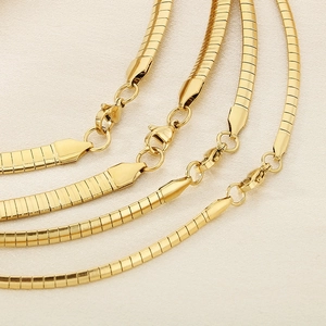Flat 18K gold plated titanium steel snake chain necklaces with lobster clasp in various sizes