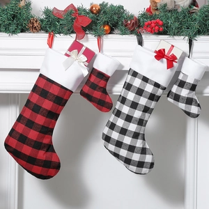 Christmas Stockings Buffalo Plaid Checkered Gift Bags Hanging Fireplace Xmas Tree Decor Farmhouse Rustic Faux Fur Cuff