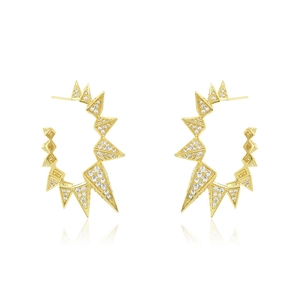Modern gold-plated spike earrings with micro-set cubic zirconia in a geometric design