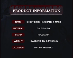 Specification card for Ghost Bride veil and mask set showing EVA and gauze materials