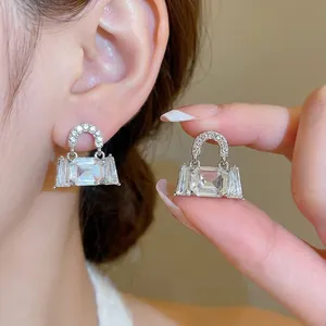 Fashion Bag Shaped Ear Studs Alloy Rhinestone Jewelry With 925 Sterling Silver Earring Post For Women Shiny Luxury