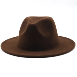 Detail view of the high-quality dark brown wool felt texture on this wide brim fedora hat