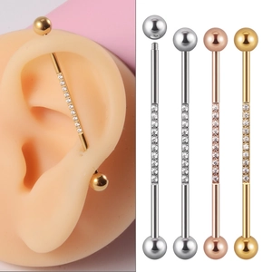 Stainless Steel Industrial Barbell Earring With Cubic Zirconia Pave Cartilage Piercing Stud For Men Women