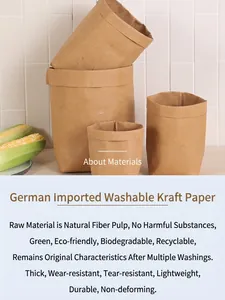 Washable kraft paper storage bags in natural wood color for home and kitchen organization
