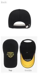 Détail de la casquette en coton avec broderie jaune et boucle métallique réglable