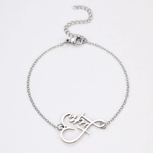 Silver stainless steel bracelet with heart letter pendant and adjustable extension chain